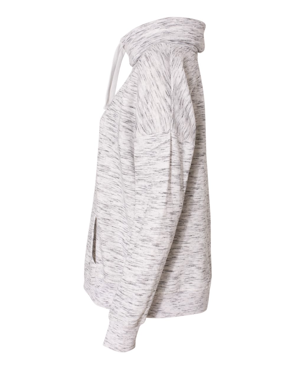 Left View of White Women’s Mélange Fleece Cowl Neck Sweatshirt - 8673