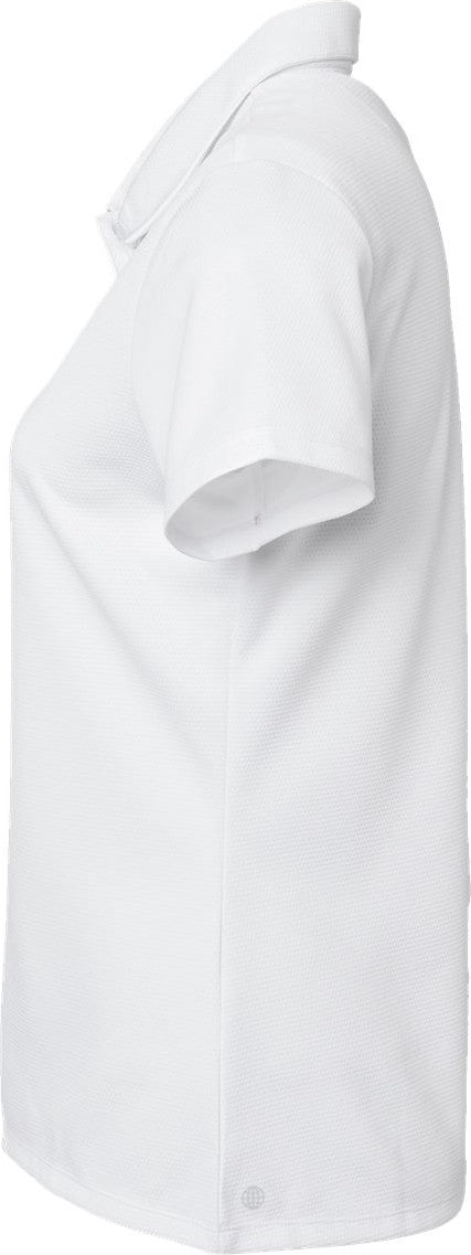 Left View of White Women's Micro Pique Polo - A581