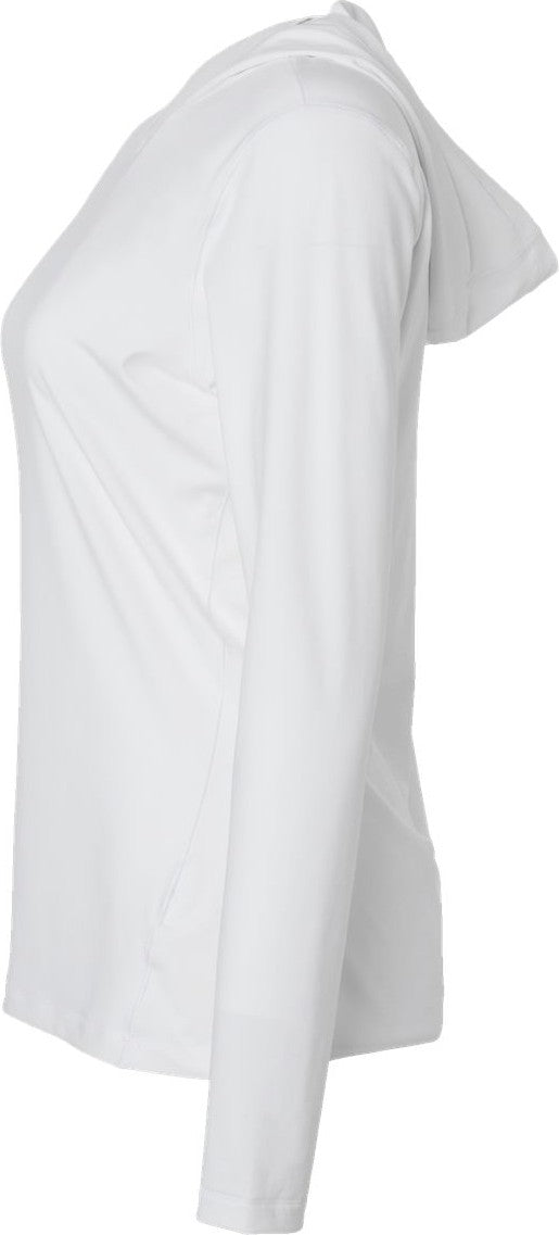 Left View of White Women's Performance Hooded Pullover - A1003