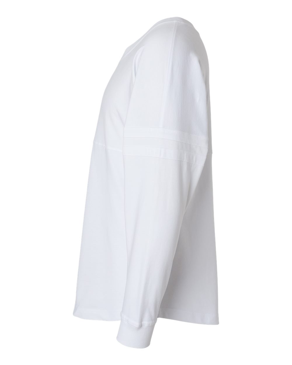 Left View of White Women's Pom Pom Long Sleeve Jersey T-Shirt - BW3514