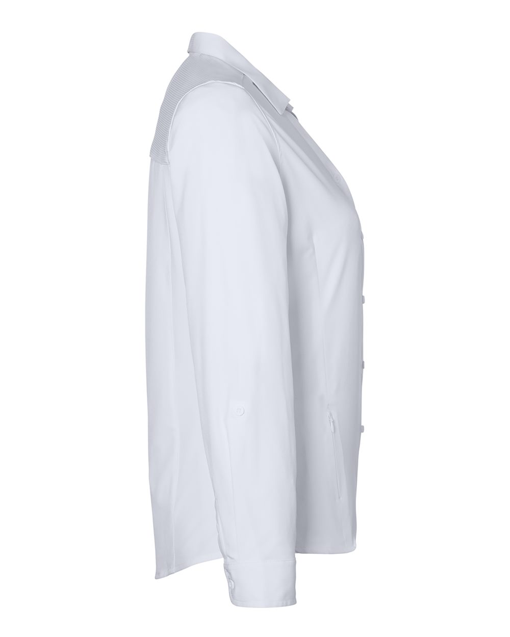 Left View of White Women's Ultra UVP® Long Sleeve Marina Shirt - CE510LW