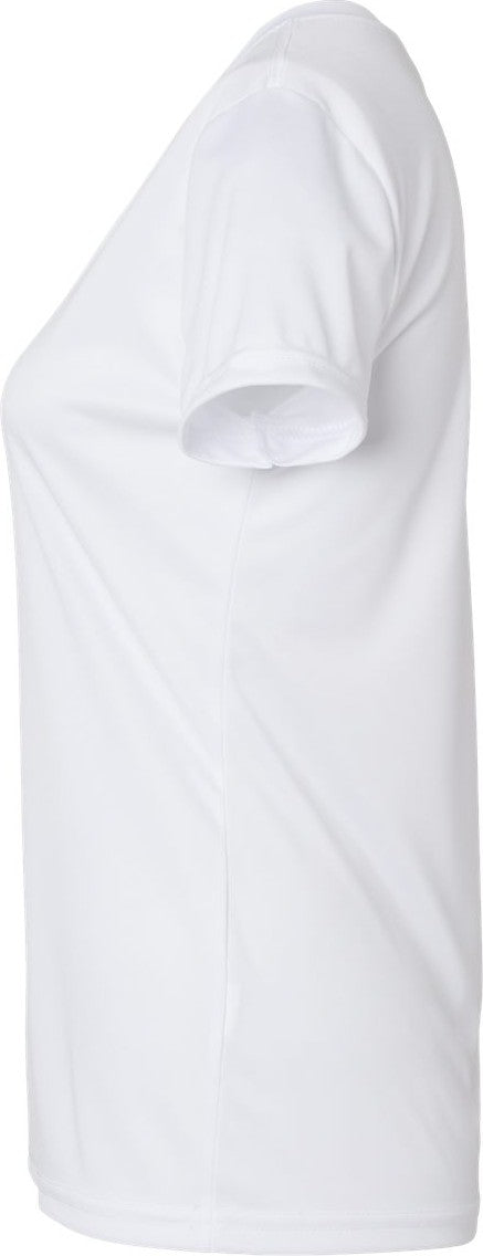 Left View of White Women's Vera V-Neck T-Shirt - 203