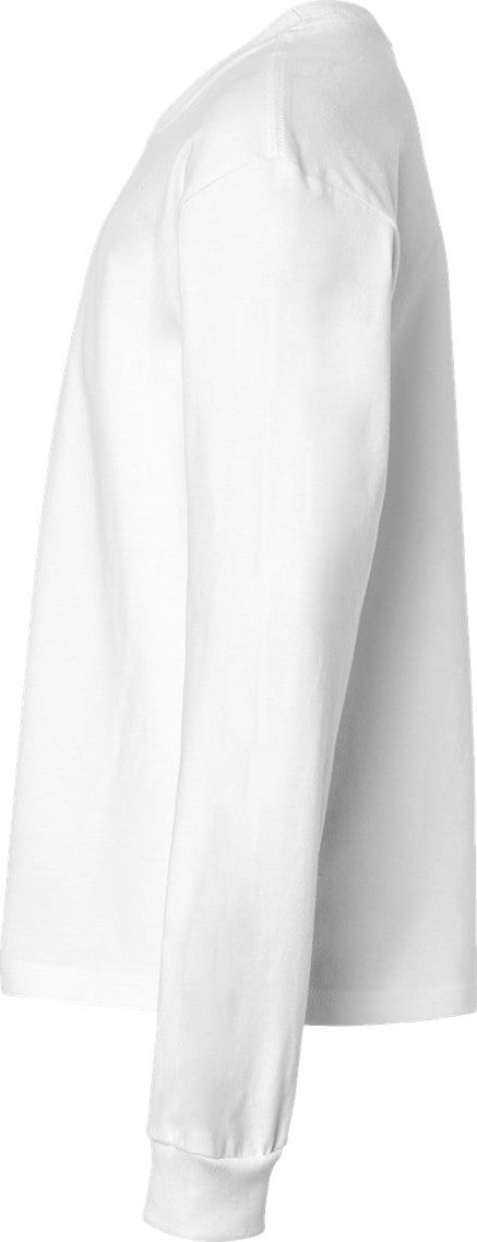 Left View of White Youth 6oz. Heavyweight Long Sleeve Tee - 3511Y
