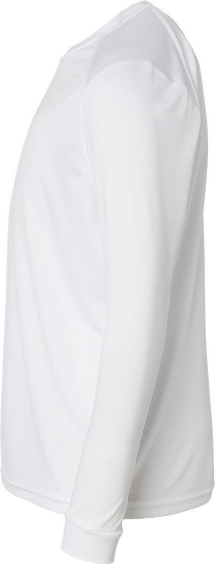 Left View of White Youth Long Islander Performance Long Sleeve T-Shirt - 218Y