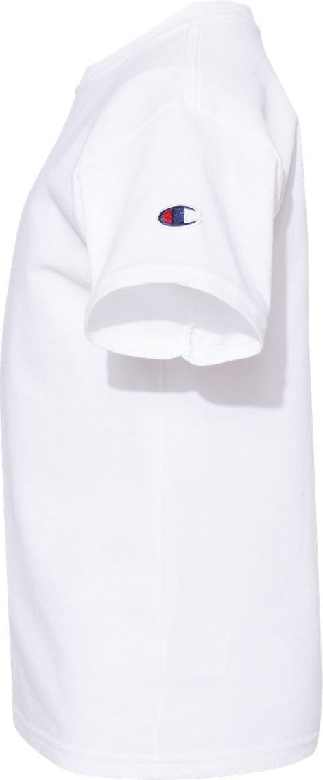 Left View of White Youth Tagless T-Shirt - T435