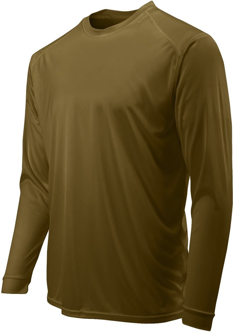 Left View of Woodland Brown Long Islander Performance Long Sleeve T-Shirt - 210