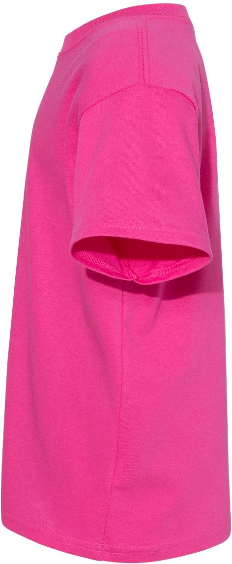 Left View of Wow Pink Essential-T Youth T-Shirt - 5480