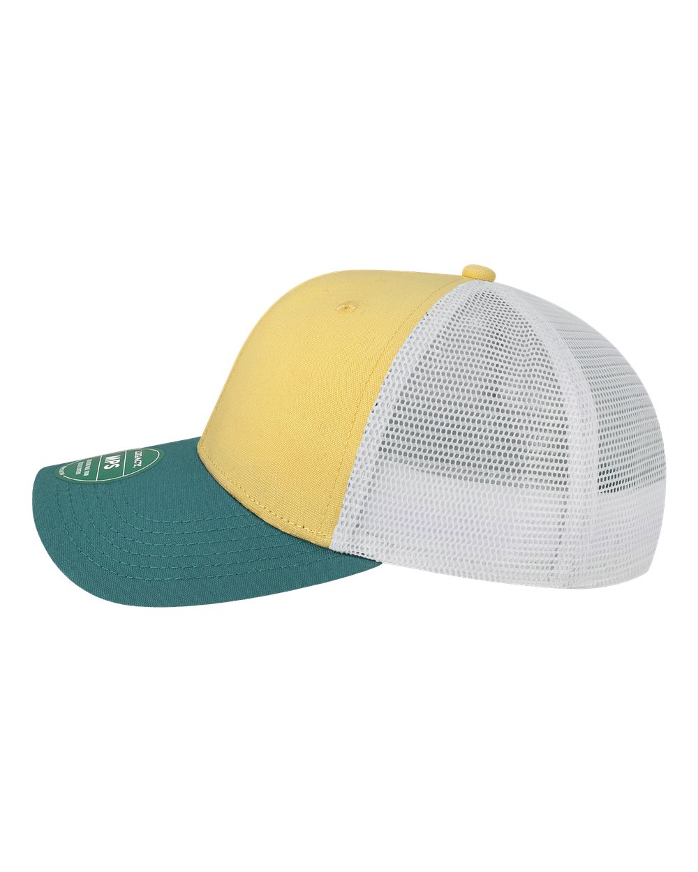 Left View of Yellow/ Marine/ White Mid-Pro Snapback Trucker Cap - MPS