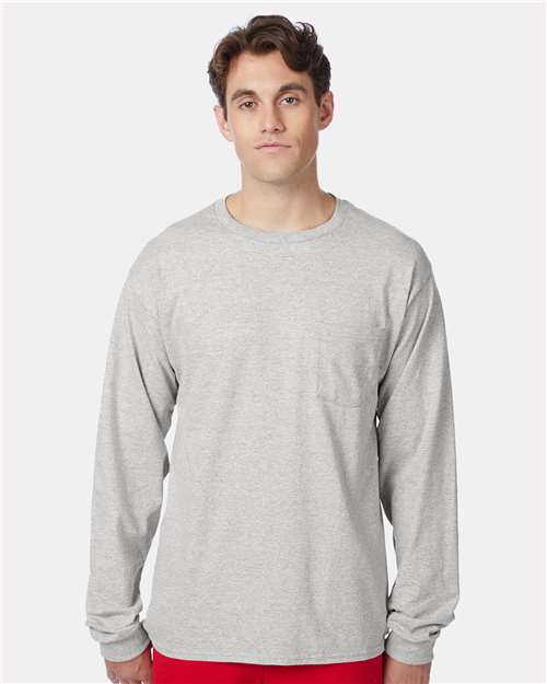 Light Steel Authentic Long Sleeve Pocket T-Shirt - 5596