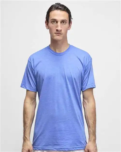 Los Angeles Apparel Ff01 Usa-made 50/50 Poly/cotton T-shirt - Heather Lake Blue - Xs