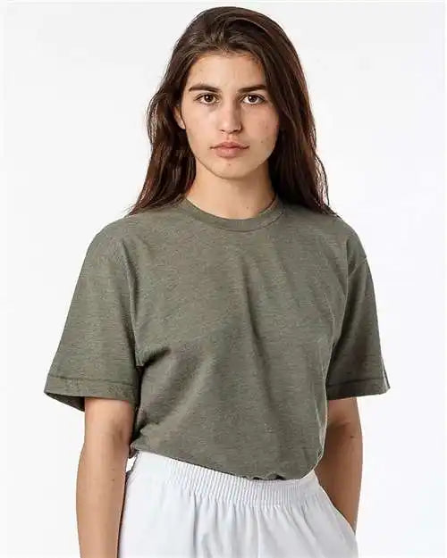 Los Angeles Apparel Ff01 Usa-made 50/50 Poly/cotton T-shirt - Heather Lieutenant - Xs