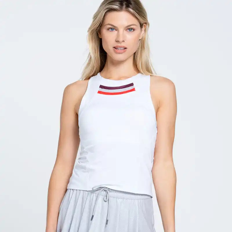 Lucky in Love Metallic Stripe Tank W/ Bra - White Maroon Crimson