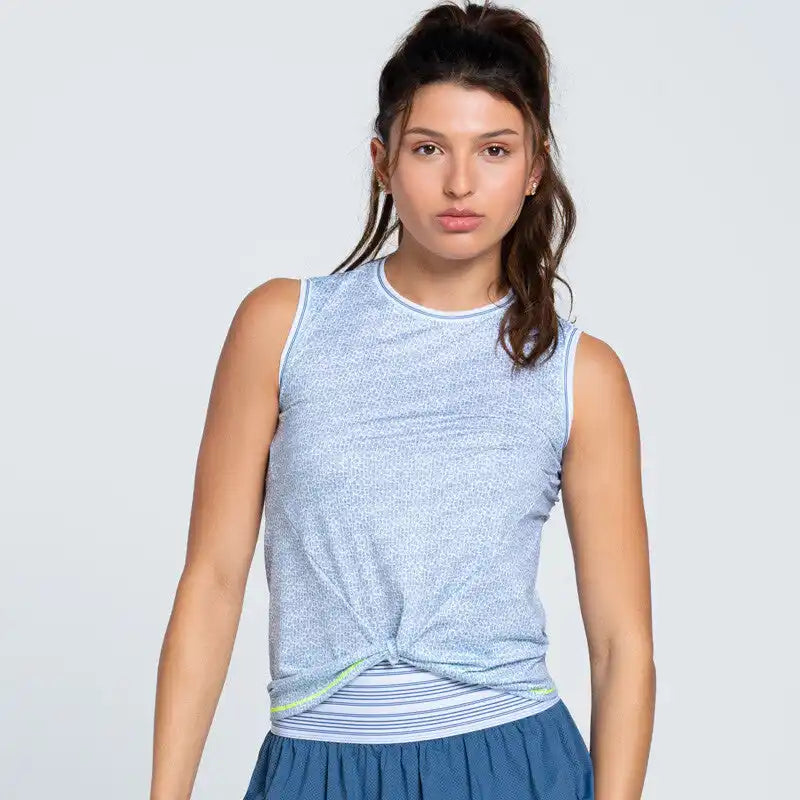 Lucky in Love Steel Cut Twist Front Tank - Blue - Ladies l