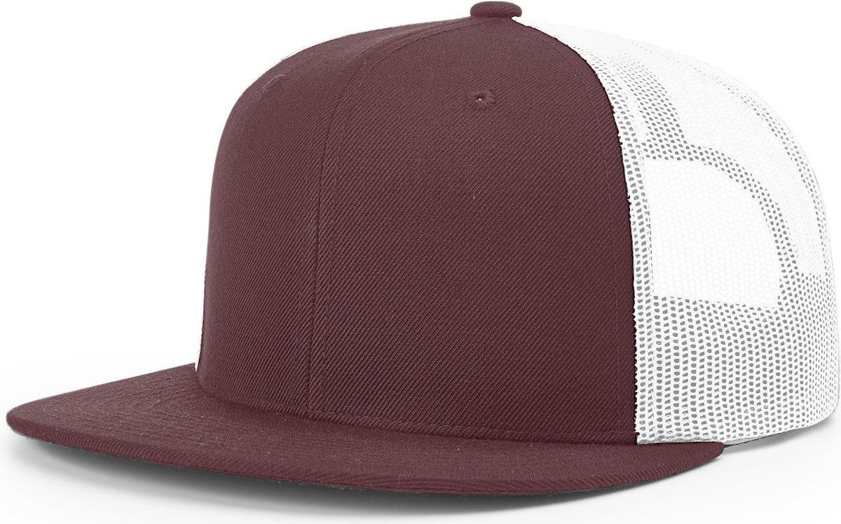 Maroon/White Acrylic-Wool Blend Flatbill Trucker