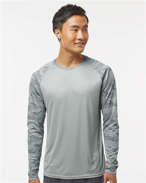 Medium Grey Cayman Performance Camo Colorblocked Long Sleeve T-Shirt - 216