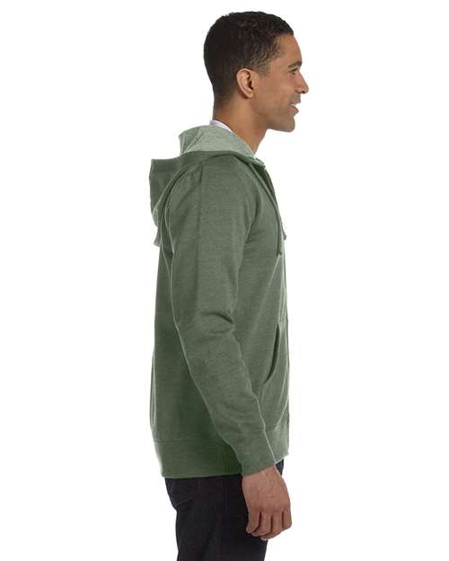 Military Green Heathered Full-Zip Hooded Sweatshirt - EC5680