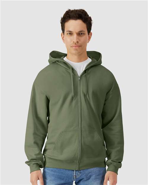 Military Green Softstyle® Full-Zip Hooded Sweatshirt - SF600