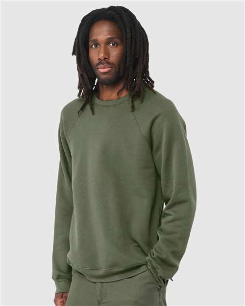 Military Green Sponge Fleece Raglan Crewneck Sweatshirt - 3901