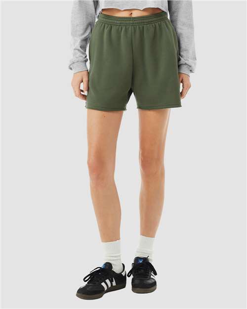 Military Green Women's Cutoff Fleece Shorts - 3787