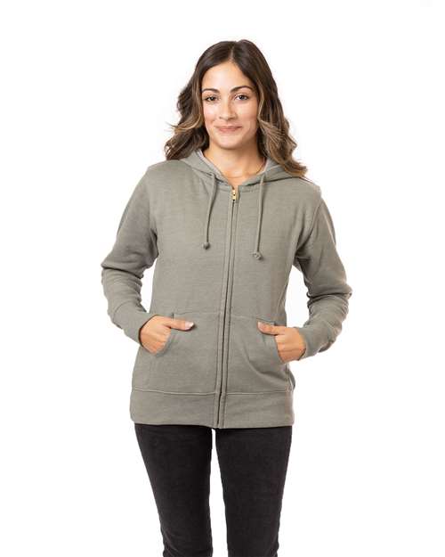 Military Green Women's Heathered Full-Zip Hooded Sweatshirt - EC4580