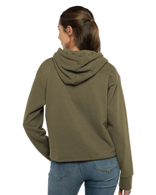 Military Green Women's Laguna Sueded Raw Edge Crop Hoodie - 9384