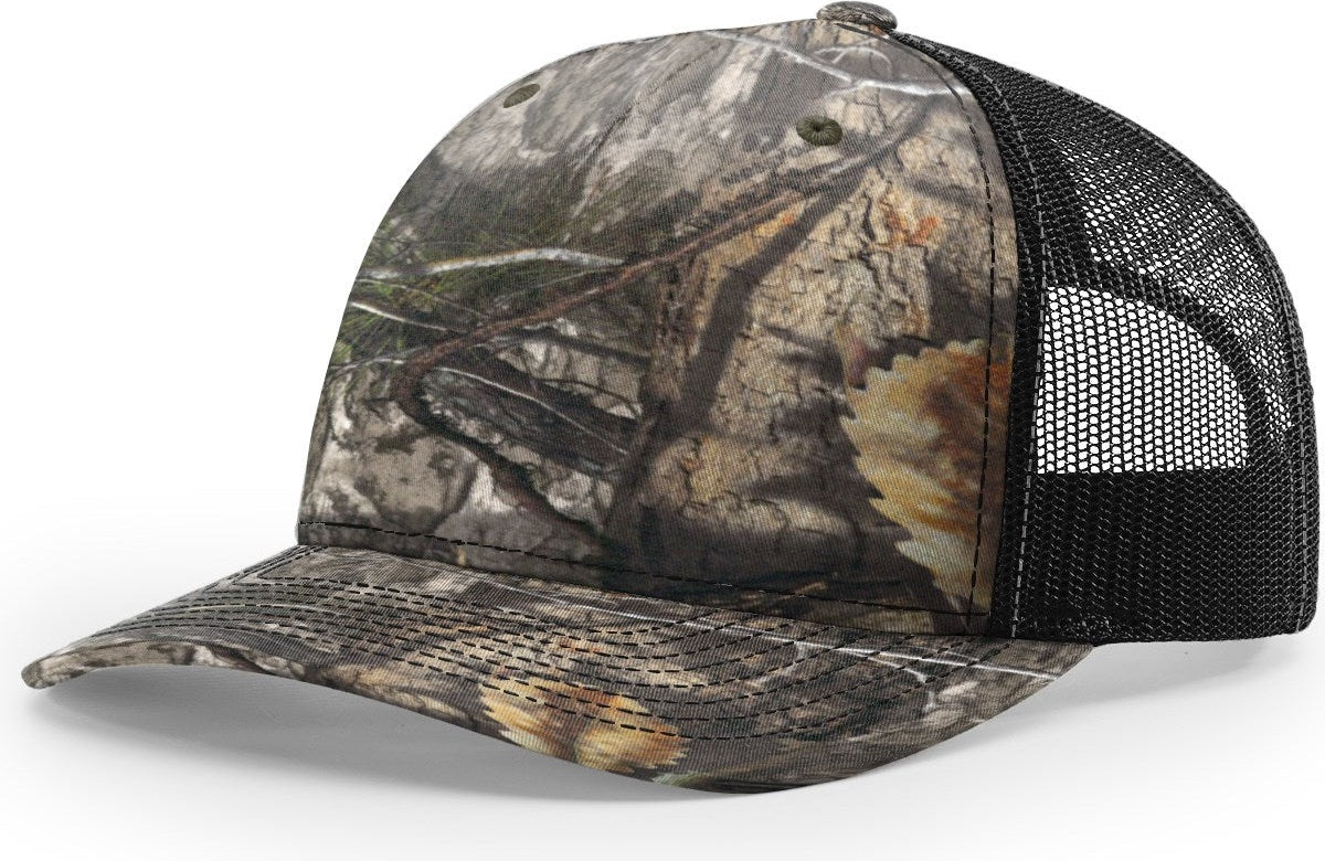 Mossy Oak Country DNA/Black Printed Five Panel Trucker