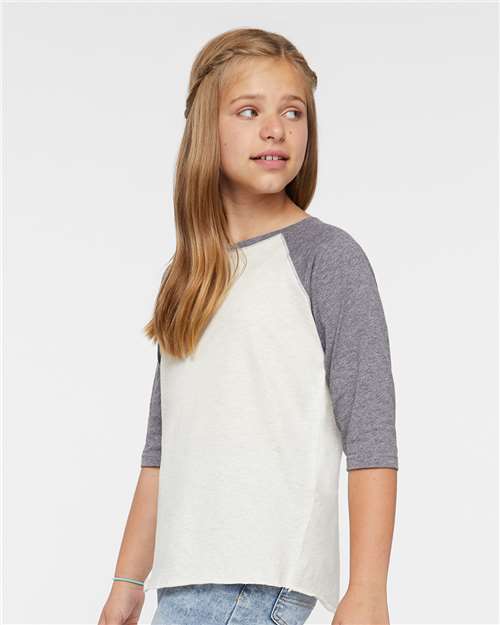 Natural Heather/ Granite Heather Youth Baseball Fine Jersey Three-Quarter Sleeve Tee - 6130