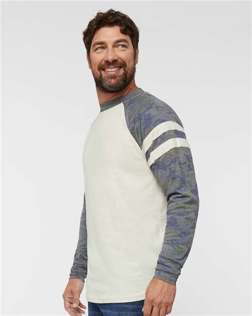 Natural Heather/ Vintage Camo/ Natural Heather Fine Jersey Mash Up Long Sleeve Tee - 6934