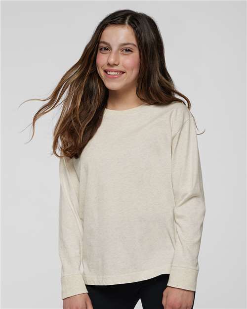 Natural Heather Youth Fine Jersey Long Sleeve Tee - 6201