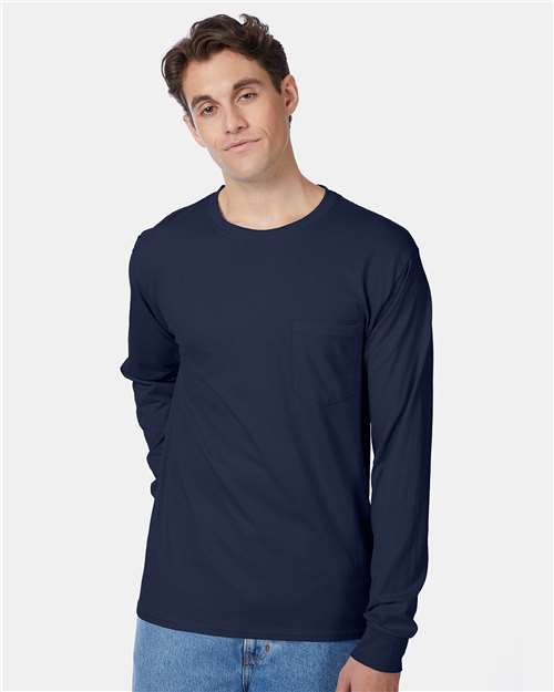 Navy Authentic Long Sleeve Pocket T-Shirt - 5596