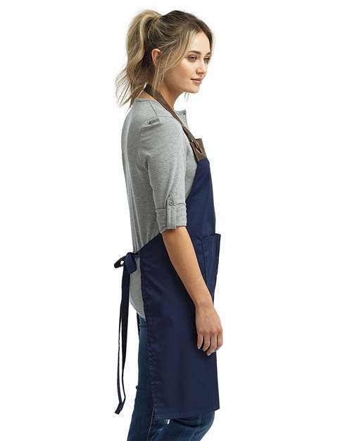 Navy/ Brown Espresso Bib Apron with Pocket - RP123