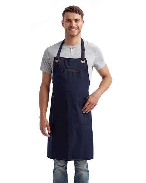 Navy/ Camel Barley Recycled Bib Apron with Pocket - RP121