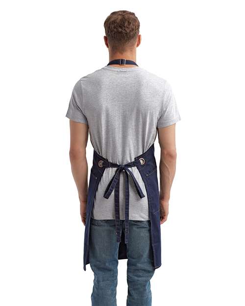 Navy/ Camel Barley Recycled Bib Apron with Pocket - RP121