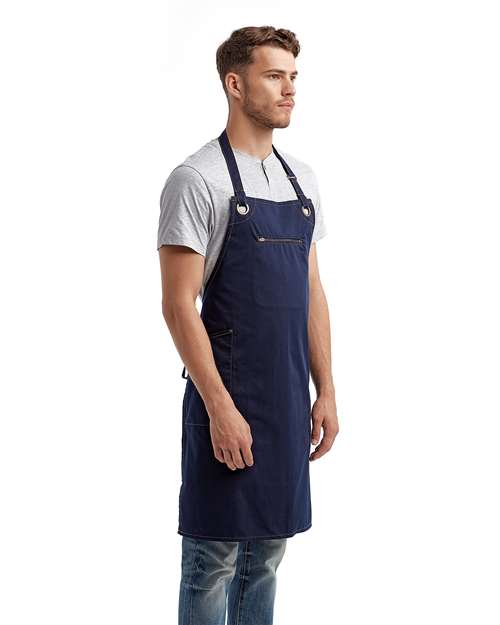 Navy/ Camel Barley Recycled Bib Apron with Pocket - RP121