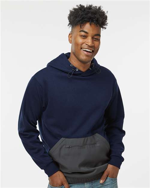 Navy/ Charcoal Mixed Media Hooded Sweatshirt - 23112