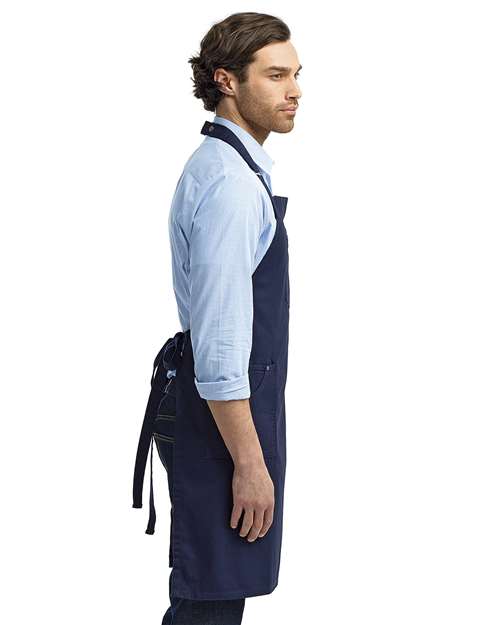 Navy Cotton Chino Bib Apron with Pocket - RP132