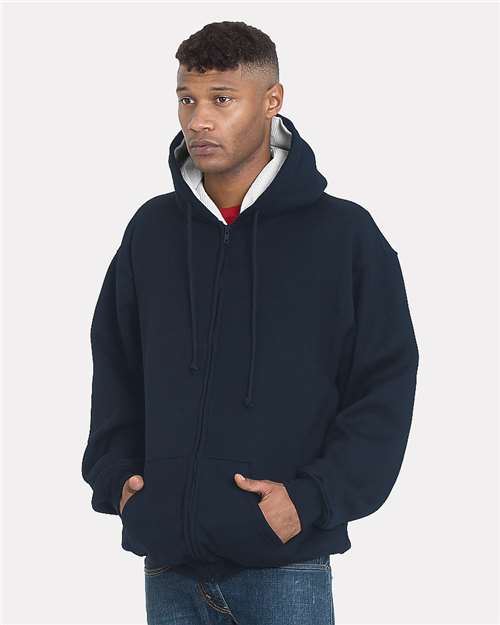 Navy/ Cream USA-Made Super Heavy Thermal Lined Full-Zip Hooded Sweatshirt - 940