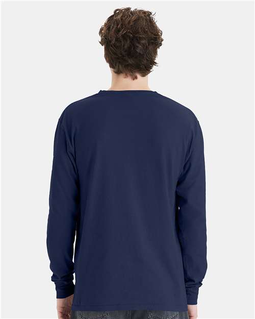 Navy Garment-Dyed Long Sleeve T-Shirt With a Pocket - GDH250