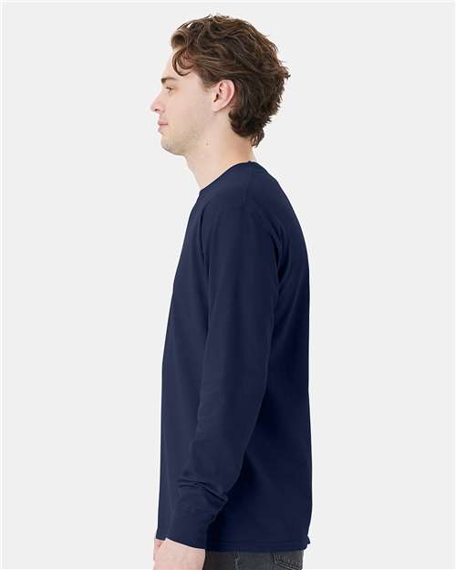 Navy Garment-Dyed Long Sleeve T-Shirt With a Pocket - GDH250