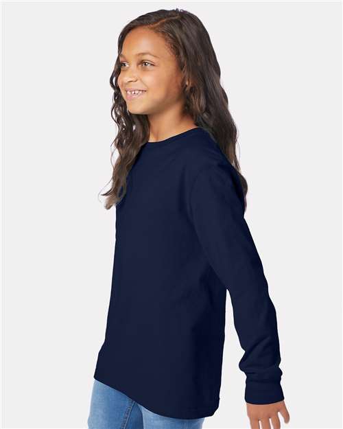 Navy Garment-Dyed Youth Long Sleeve T-Shirt - GDH275