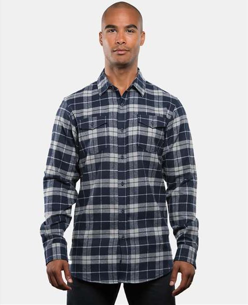 Navy/ Grey Yarn-Dyed Flannel Shirt - 8210