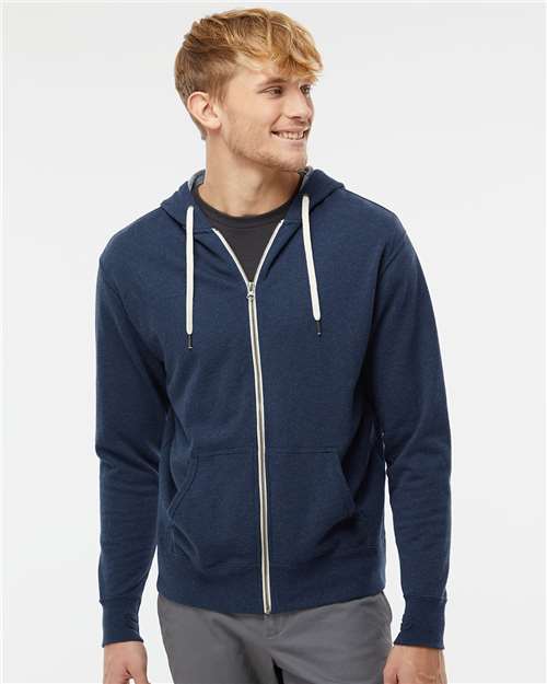 Navy Heather Heathered French Terry Full-Zip Hooded Sweatshirt - PRM90HTZ