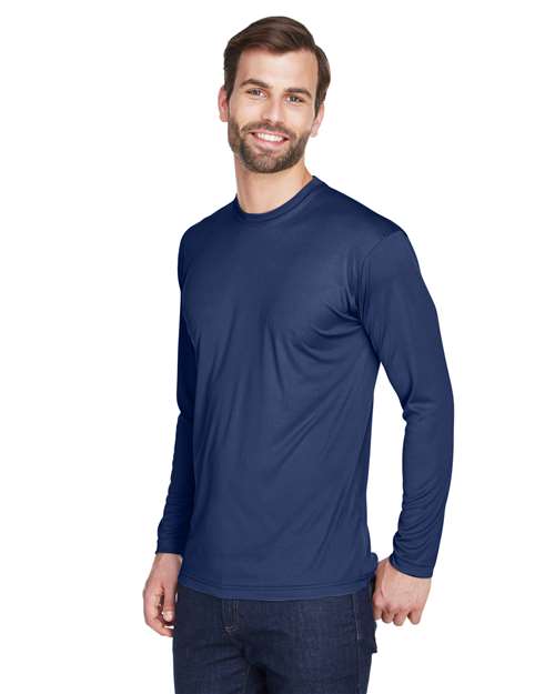 Navy Men's Cool & Dry Sport Long Sleeve Performance Interlock T-Shirt - 8422