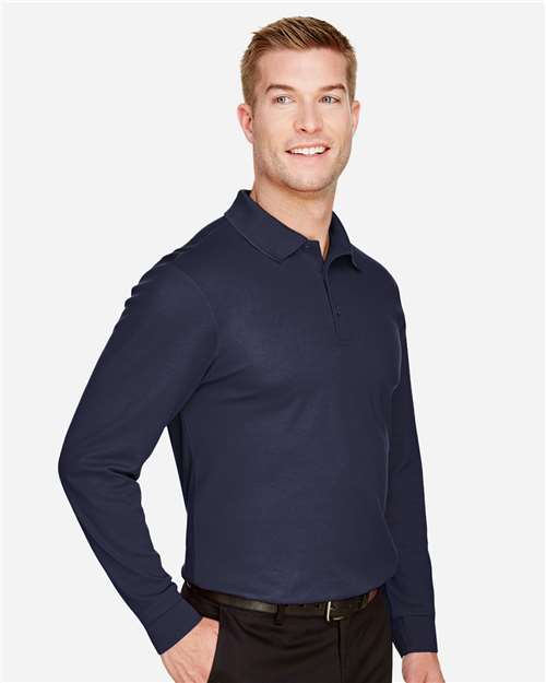 Navy Men's CrownLux Performance® Tall Plaited Long Sleeve Polo - DG20LT