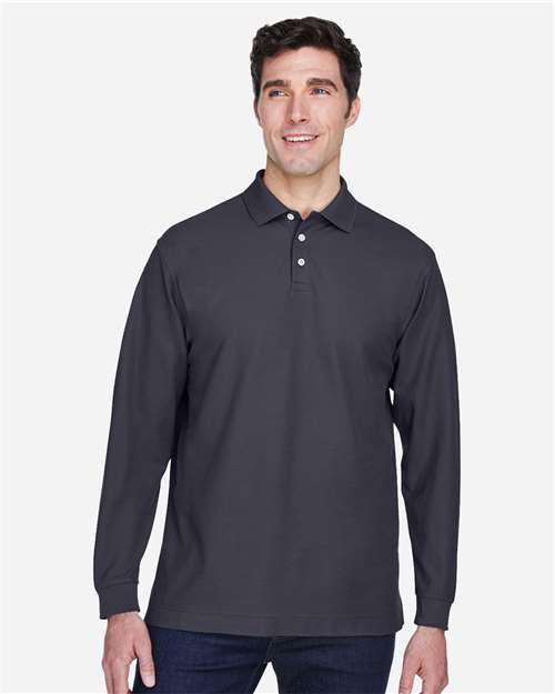 Navy Men's Pima Piqué Long Sleeve Polo - D110
