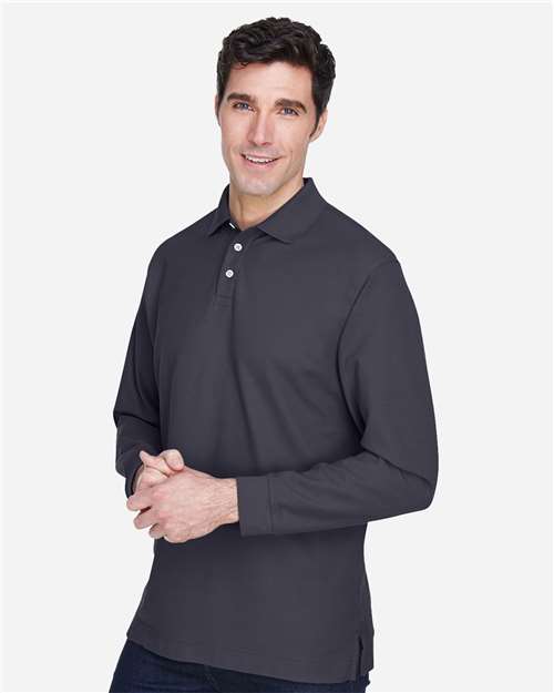 Navy Men's Pima Piqué Long Sleeve Polo - D110