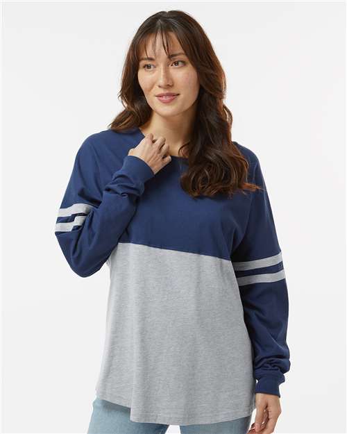 Navy/ Oxford Women's Pom Pom Long Sleeve Jersey T-Shirt - BW3514