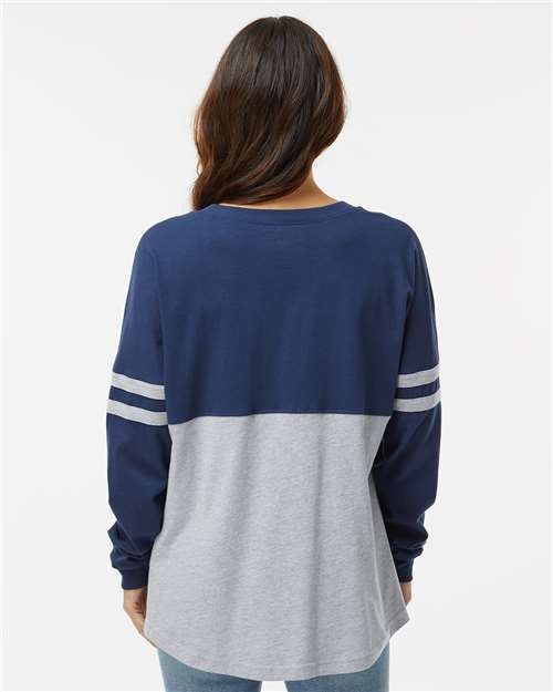 Navy/ Oxford Women's Pom Pom Long Sleeve Jersey T-Shirt - BW3514