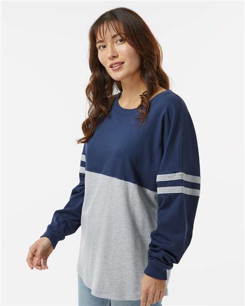 Navy/ Oxford Women's Pom Pom Long Sleeve Jersey T-Shirt - BW3514