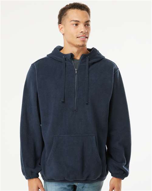Navy Polar Fleece Quarter-Zip Hooded Pullover - 3600